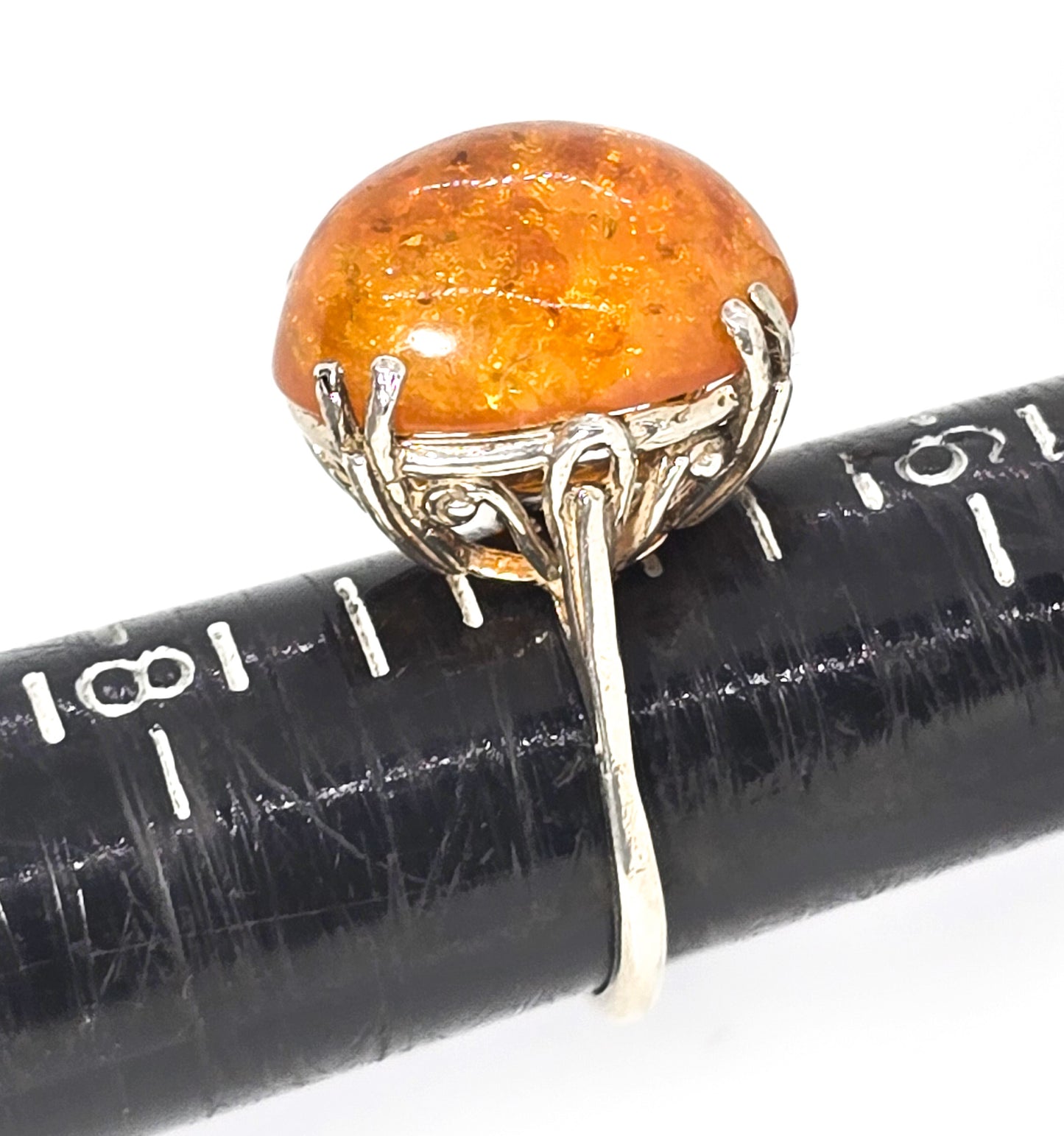 Orange Lucite sterling silver vintage large statement ring size 7