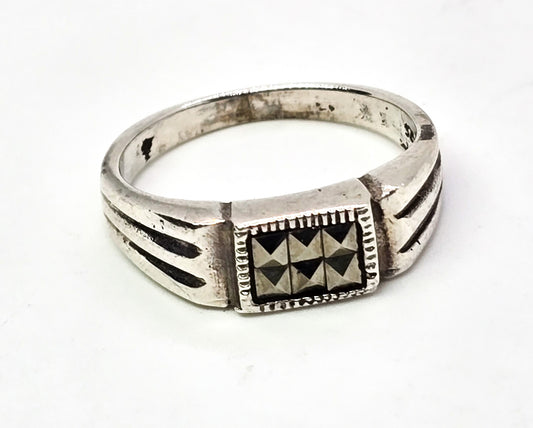 Marcasite Double pyramid Emo Goth retro vintage sterling silver ring band size 7