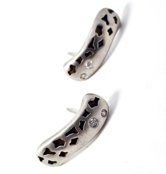 Modernist brushed silver Cubic Zirconia CZ stud sterling silver earrings