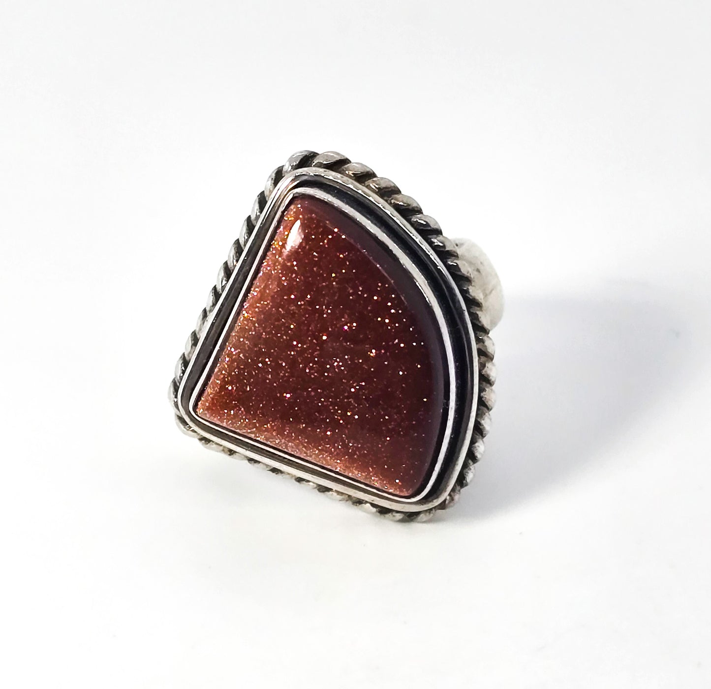 Goldstone abstract heavy thick vintage sterling silver ring size 7