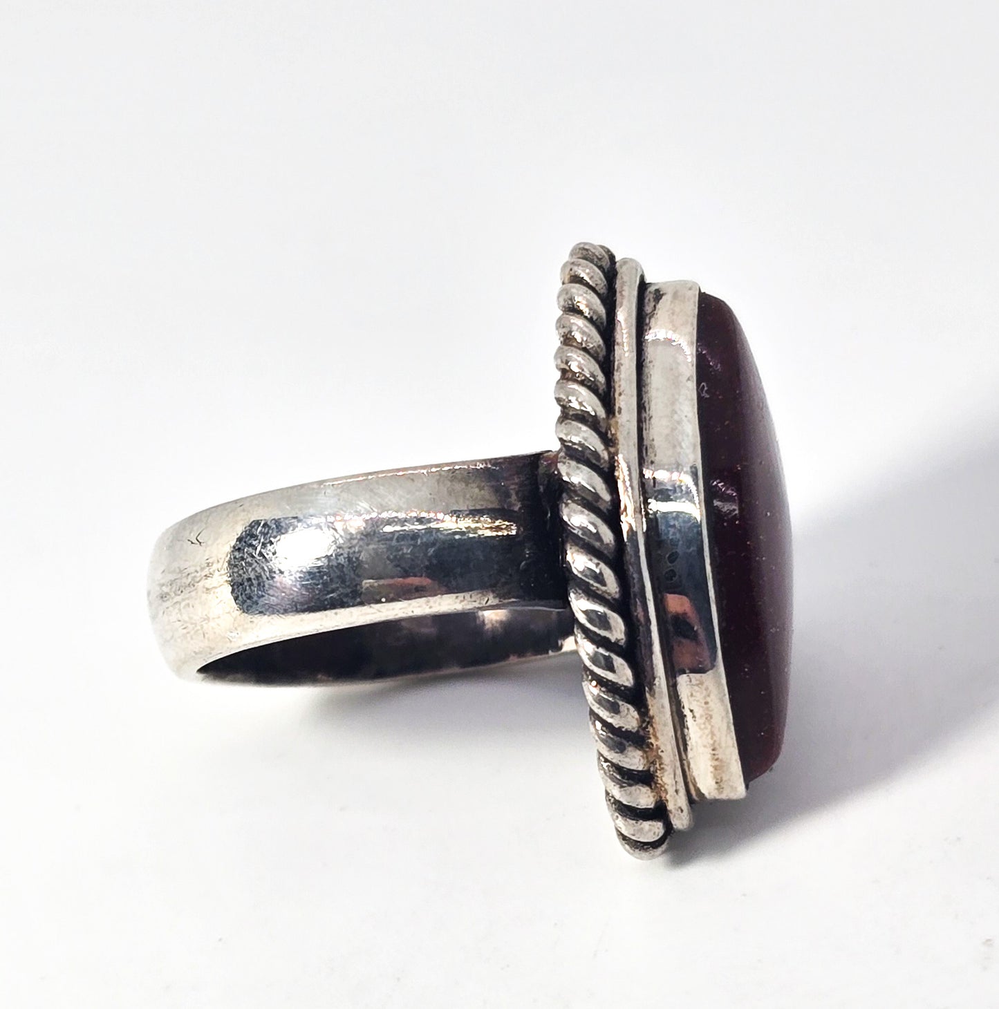 Goldstone abstract heavy thick vintage sterling silver ring size 7