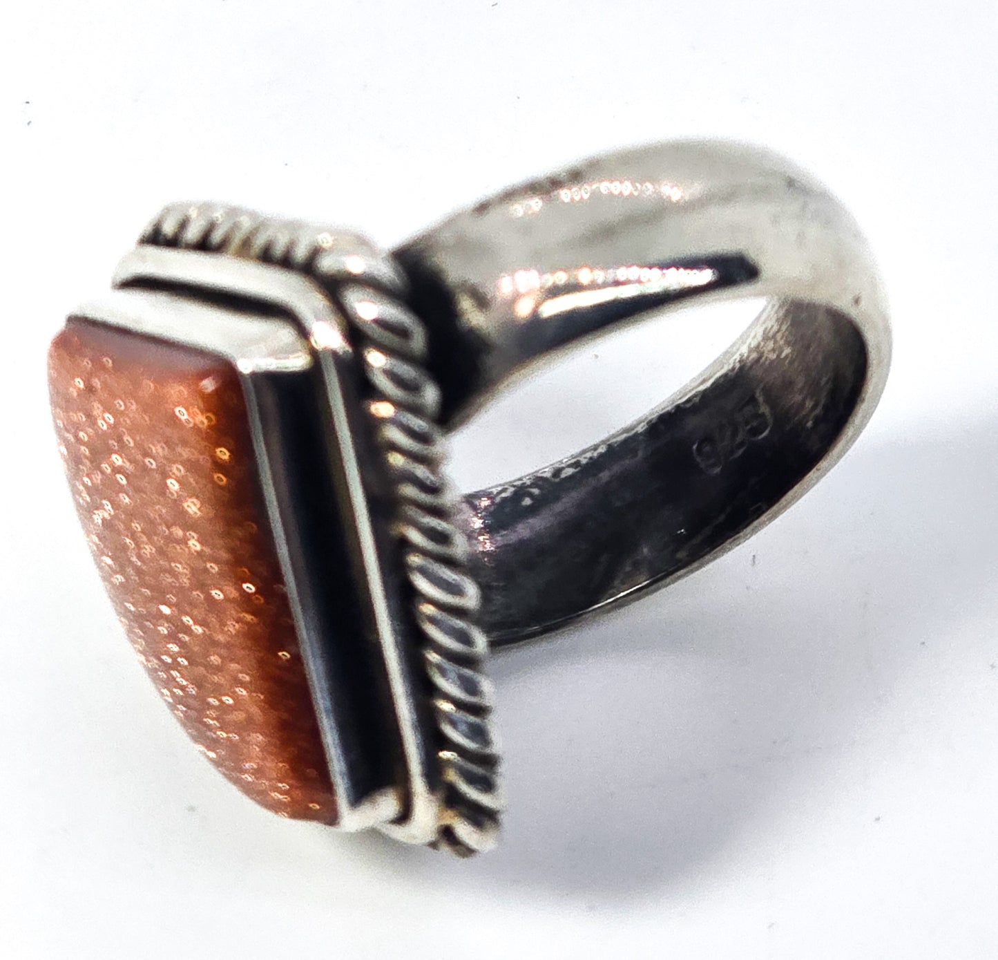 Goldstone abstract heavy thick vintage sterling silver ring size 7