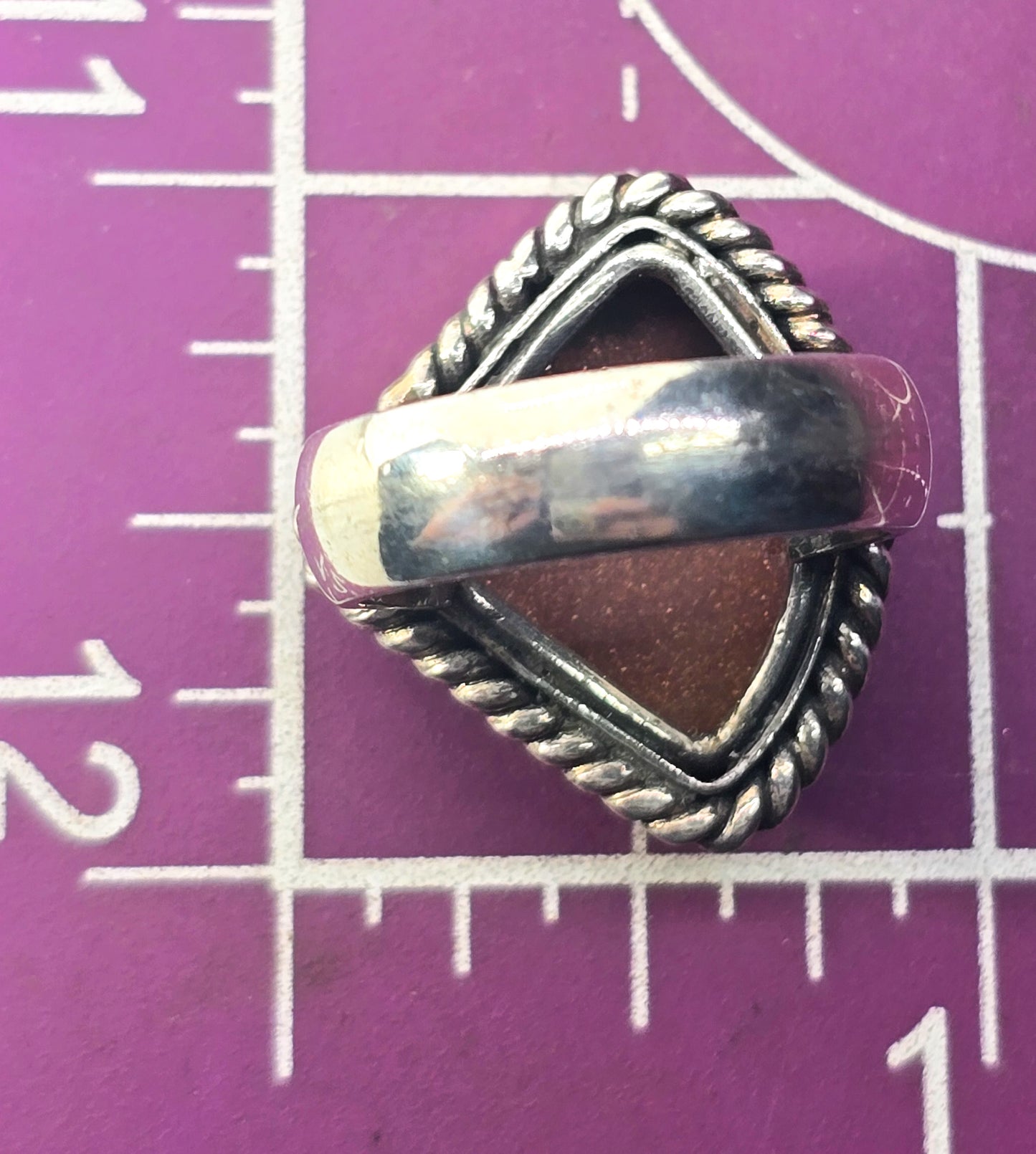 Goldstone abstract heavy thick vintage sterling silver ring size 7