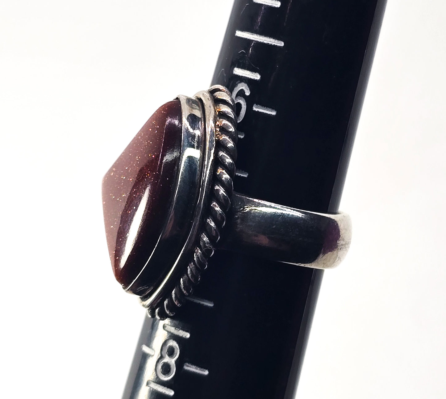 Goldstone abstract heavy thick vintage sterling silver ring size 7