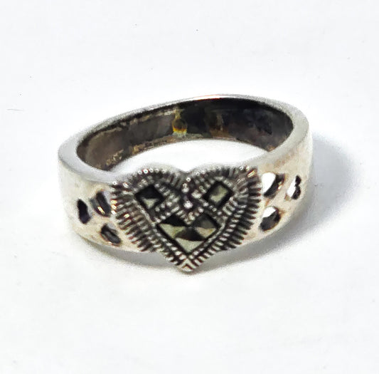 Marcasite heart pyramind marcasite vintage sterling silver ring band size 5