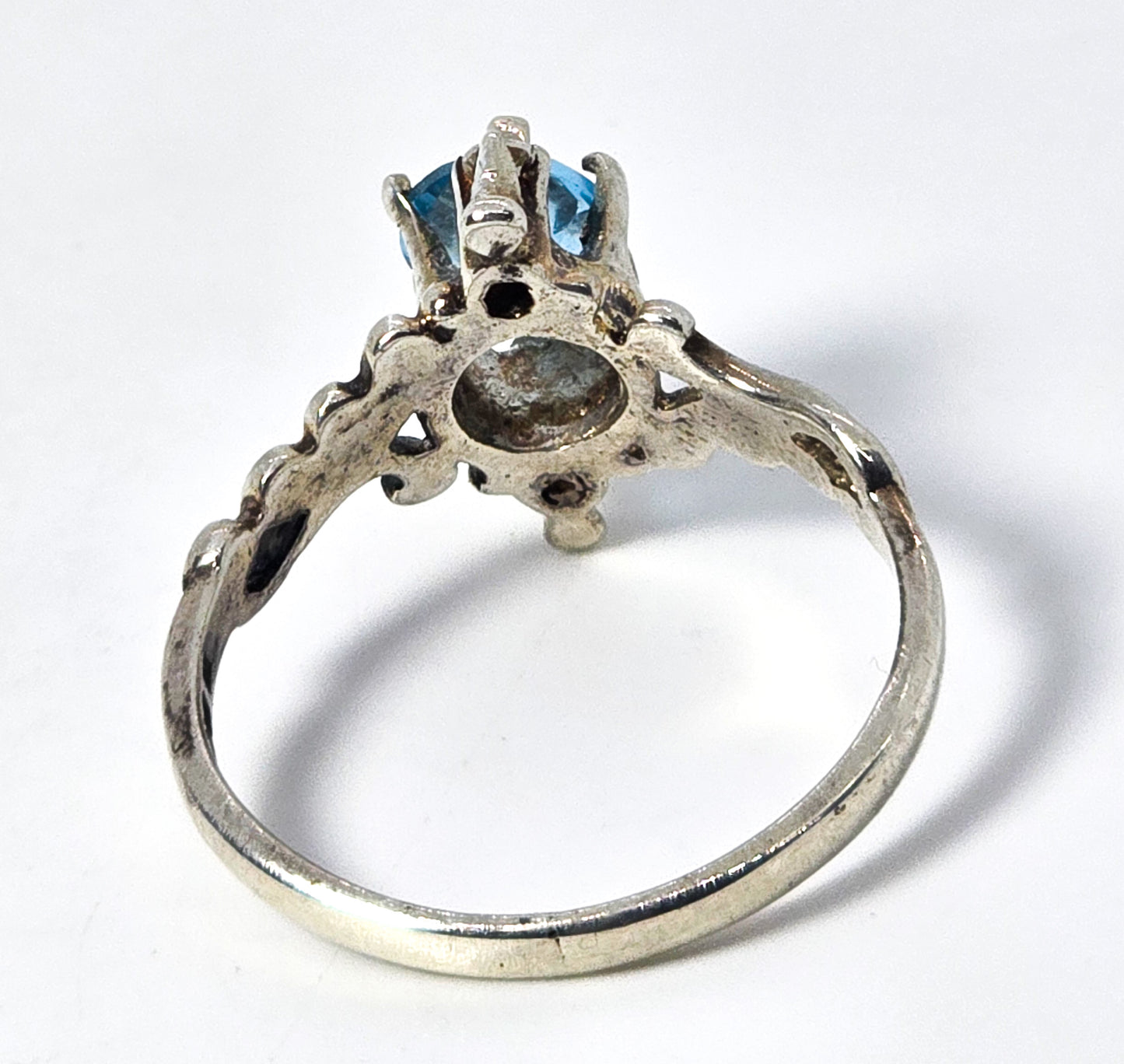 Blue Topaz gemstone Retro vintage filigree scroll sterling silver ring size 8