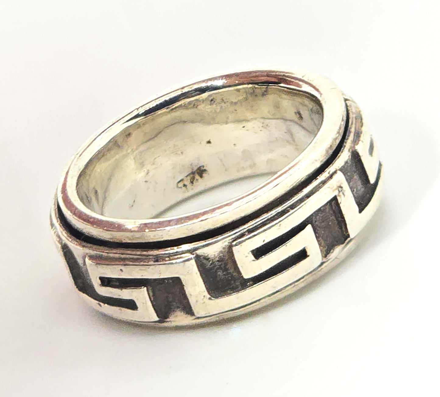 Greek Key double band solid sterling silver fidget spinner ring band size 7