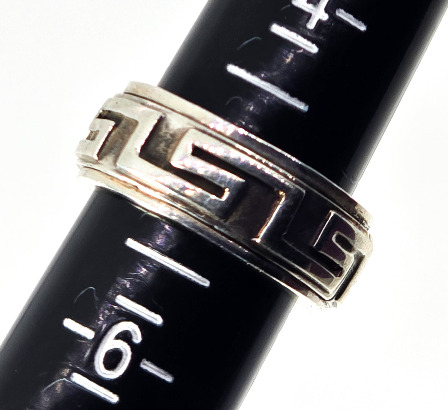 Greek Key double band solid sterling silver fidget spinner ring band size 7