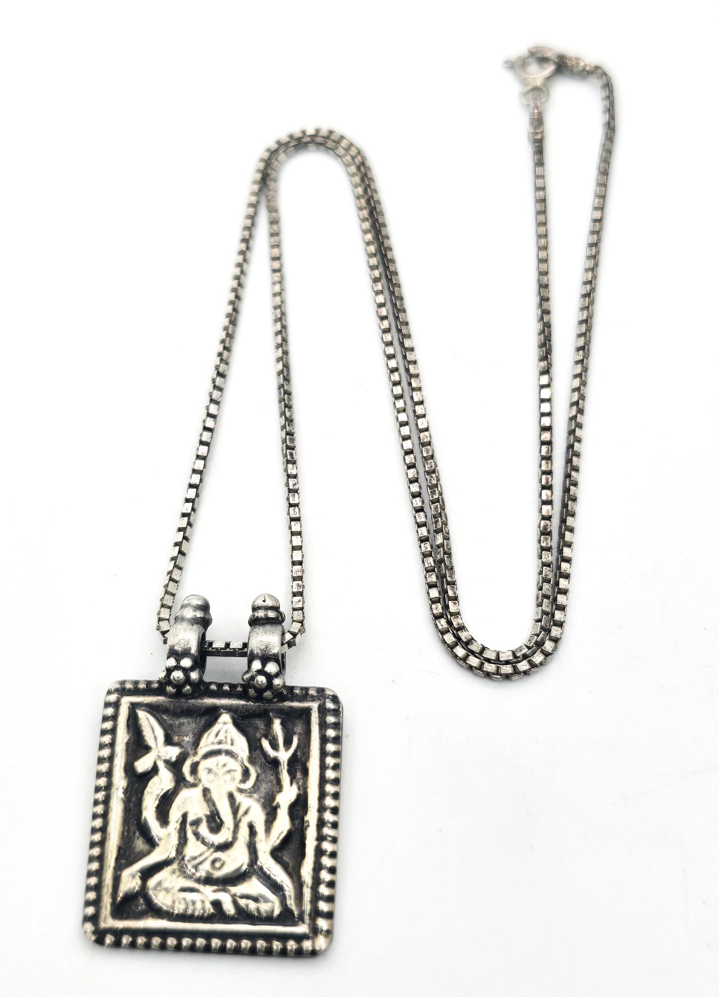 Ganesha Hindu Elephant God Sterling Silver Deity pendant amulet Necklace