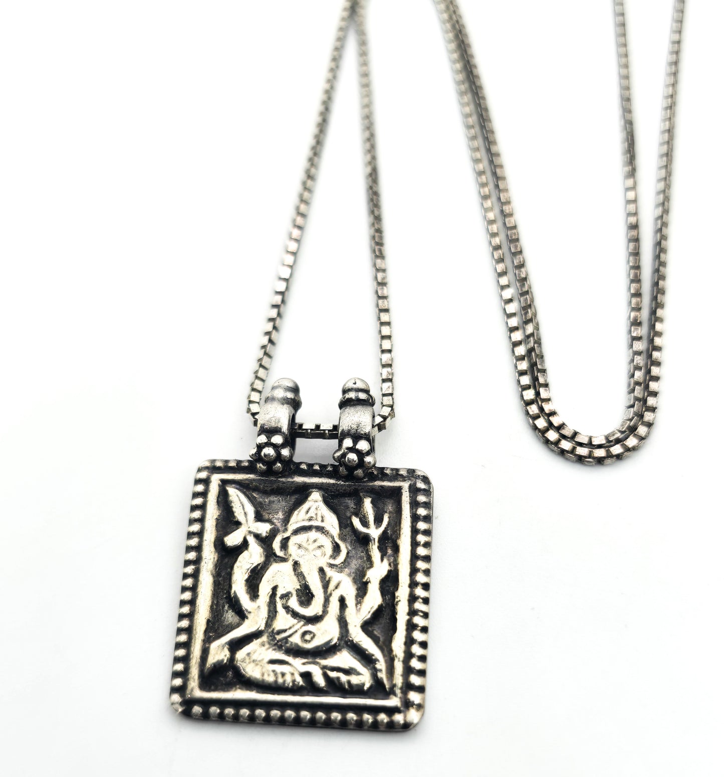 Ganesha Hindu Elephant God Sterling Silver Deity pendant amulet Necklace