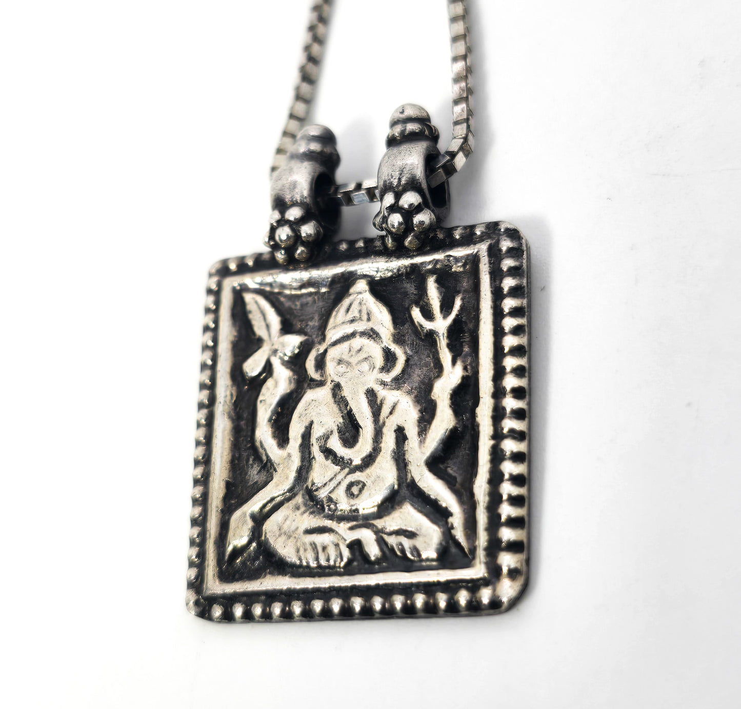 Ganesha Hindu Elephant God Sterling Silver Deity pendant amulet Necklace