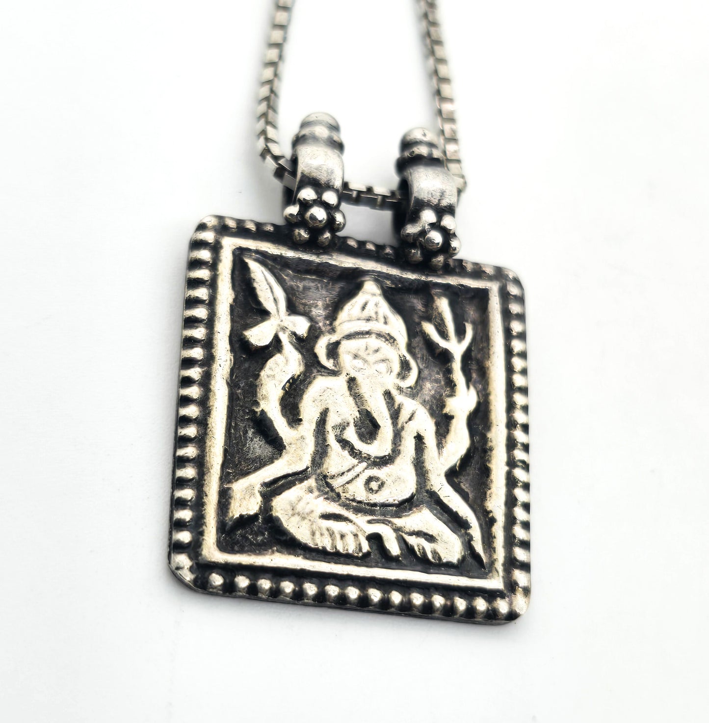 Ganesha Hindu Elephant God Sterling Silver Deity pendant amulet Necklace