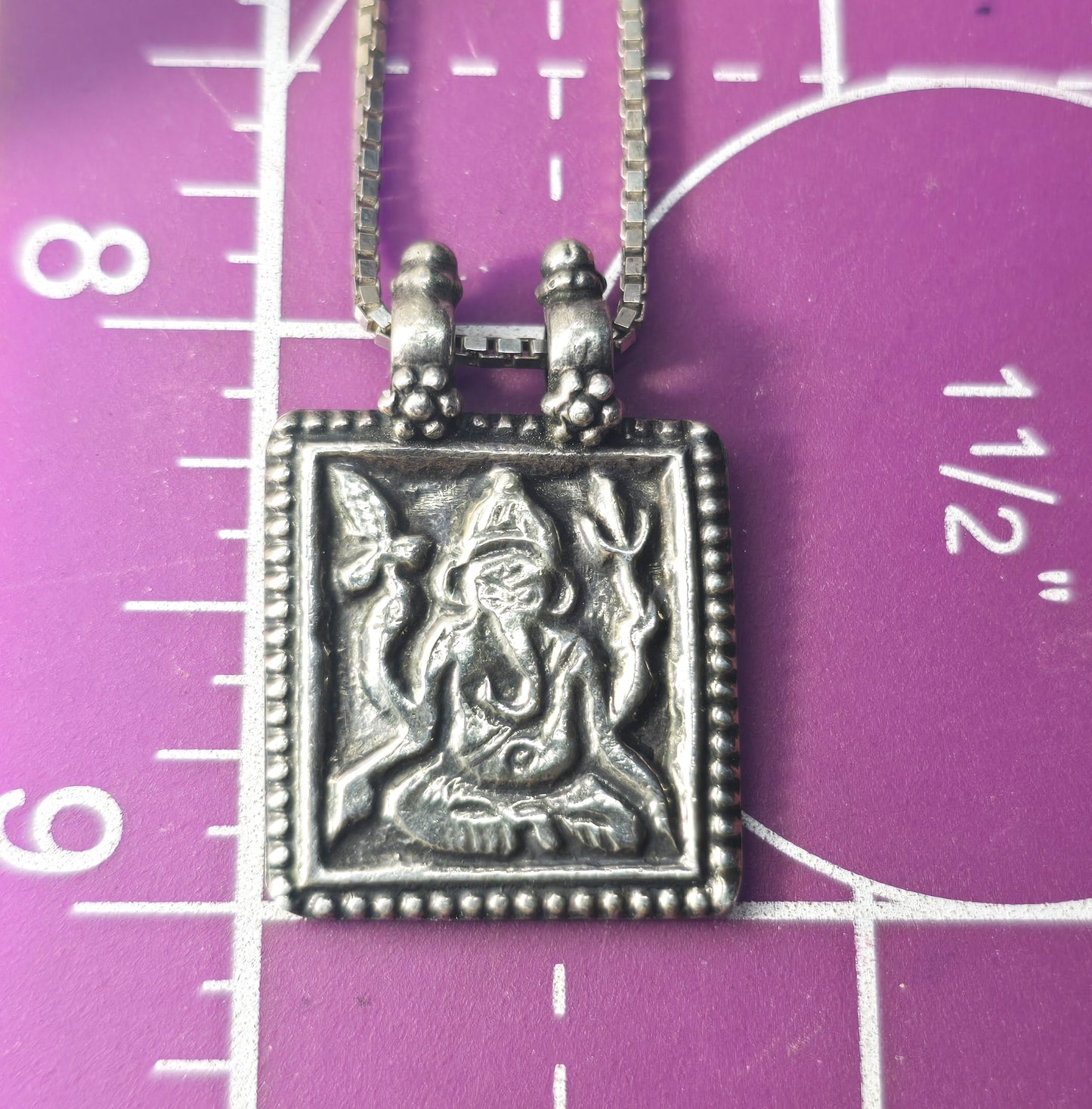 Ganesha Hindu Elephant God Sterling Silver Deity pendant amulet Necklace