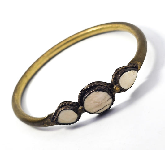 Natural cream inlay vintage brass bangle bracelet Boho hippy vintage India