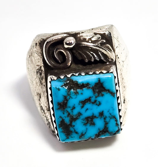 Men's Turquoise Native American thick shank vintage sterling silver ring size 10.5