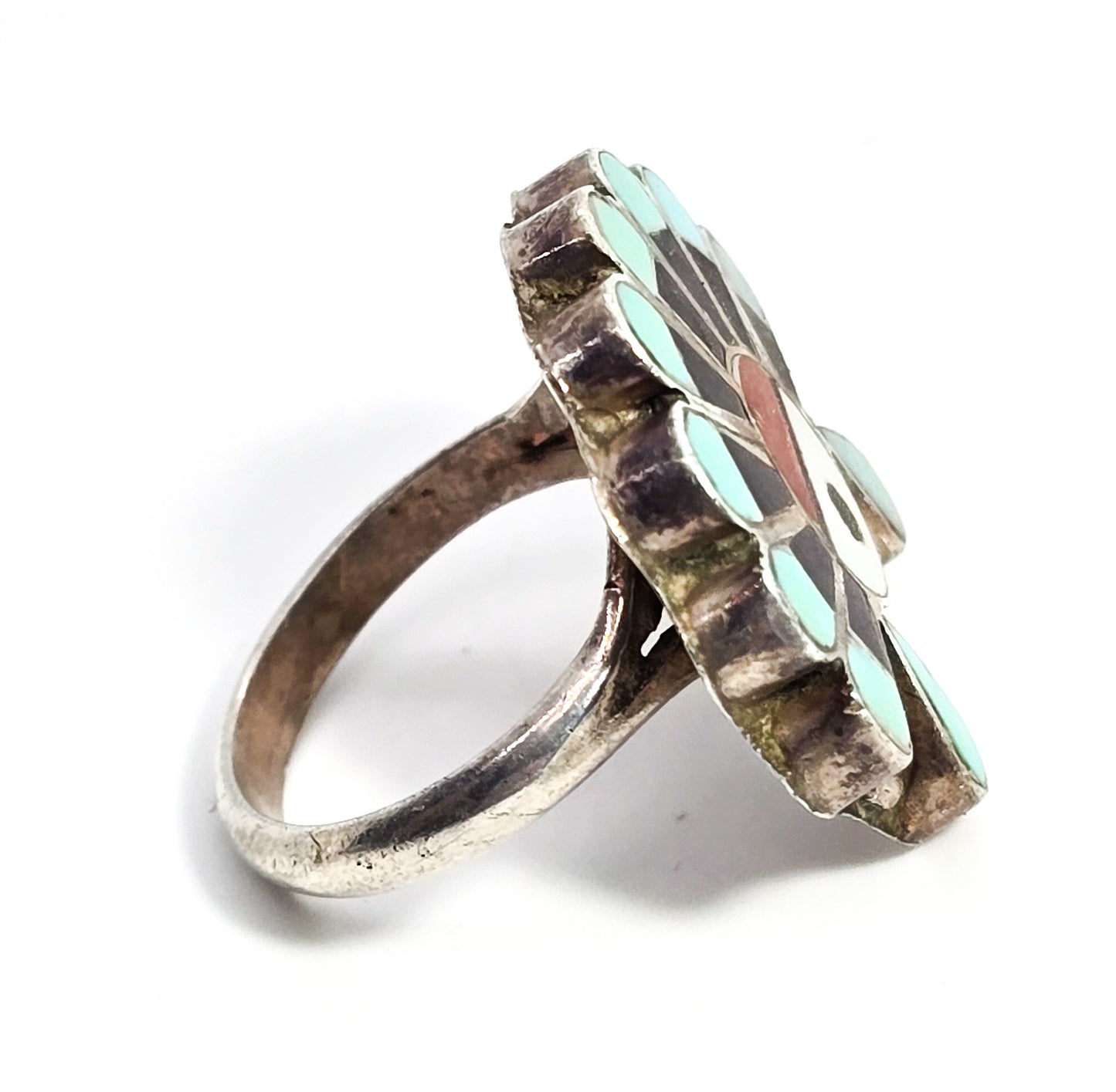 Native American Zuni turquoise gemstone Sterling silver sun face vintage ring size 5.5