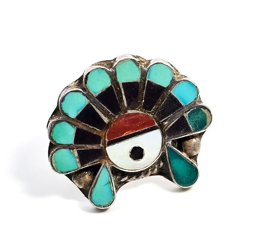 Native American Zuni turquoise gemstone Sterling silver sun face vintage ring size 5.5