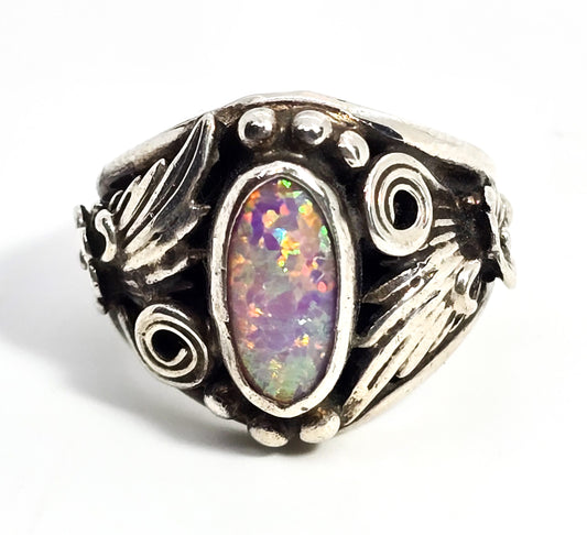 Nila Cook Johnson Navajo NJ Pink Opal NA vintage sterling silver ring size 8