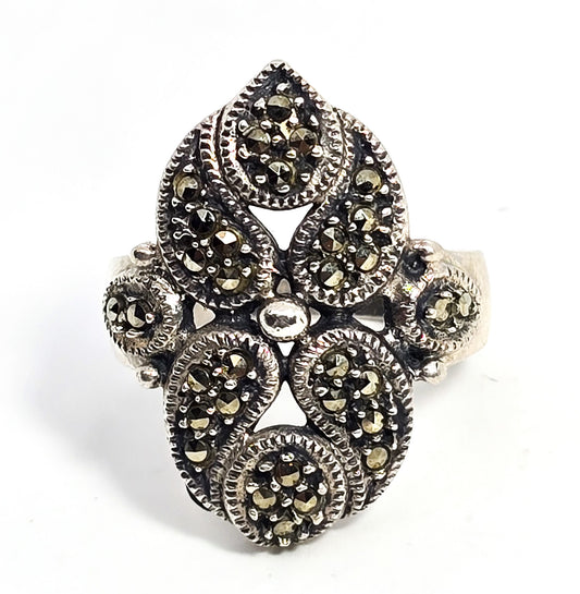 Judith Jack Marcasite sterling silver signed Art Deco style vintage ring size 6