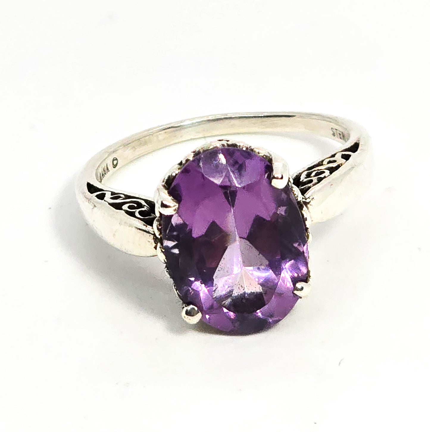 Kabana Amethyst 5.8ct scroll filigree sterling silver vintage ring size 9.5