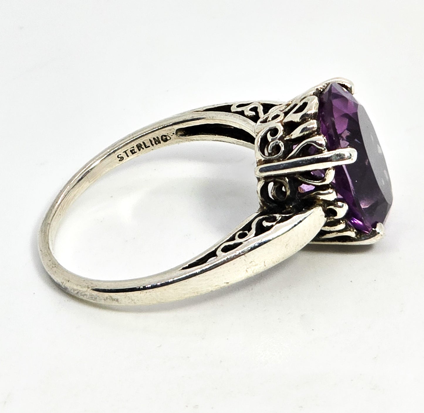 Kabana Amethyst 5.8ct scroll filigree sterling silver vintage ring size 9.5