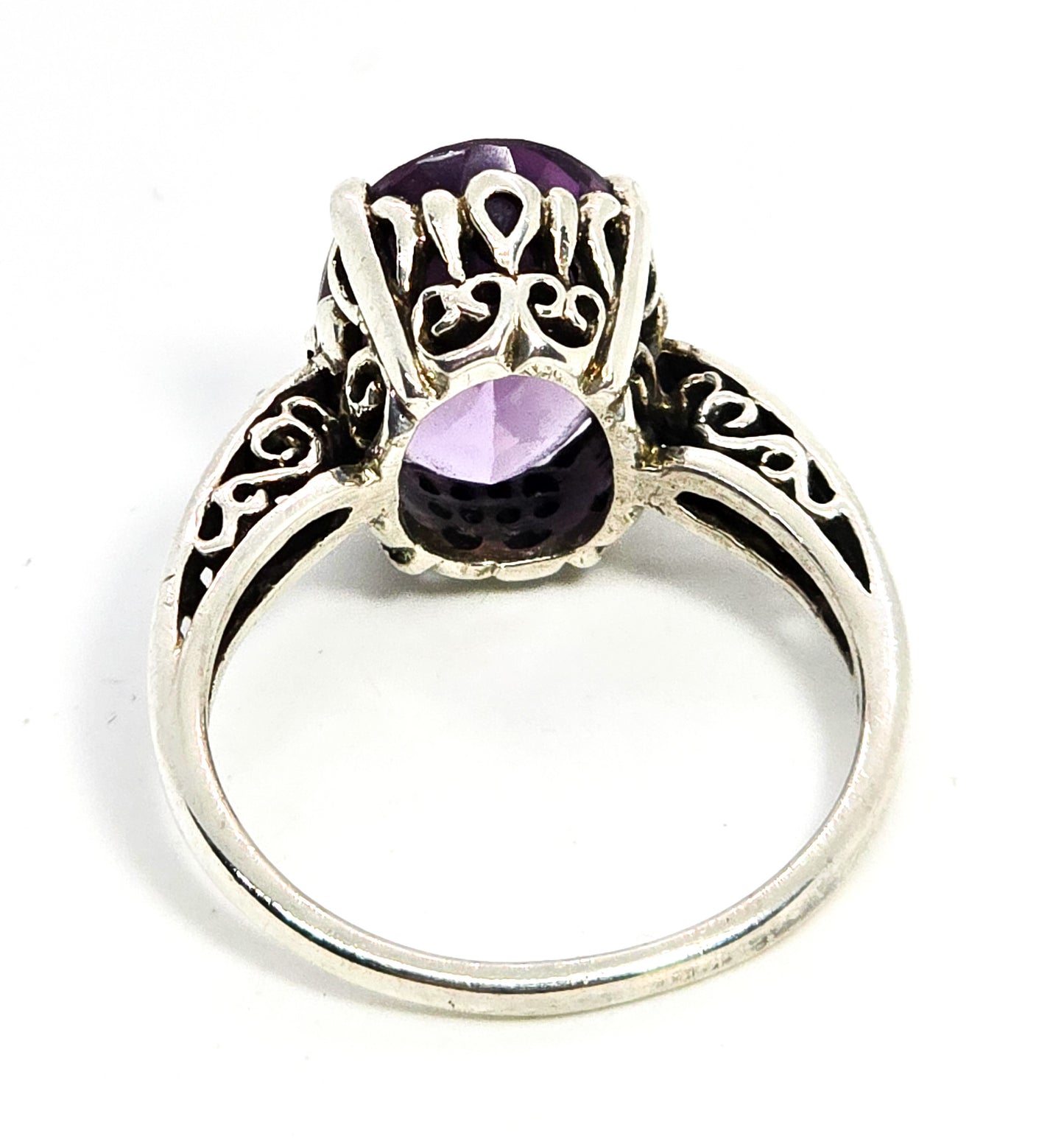 Kabana Amethyst 5.8ct scroll filigree sterling silver vintage ring size 9.5