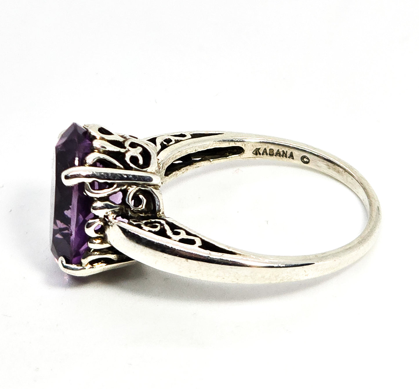 Kabana Amethyst 5.8ct scroll filigree sterling silver vintage ring size 9.5