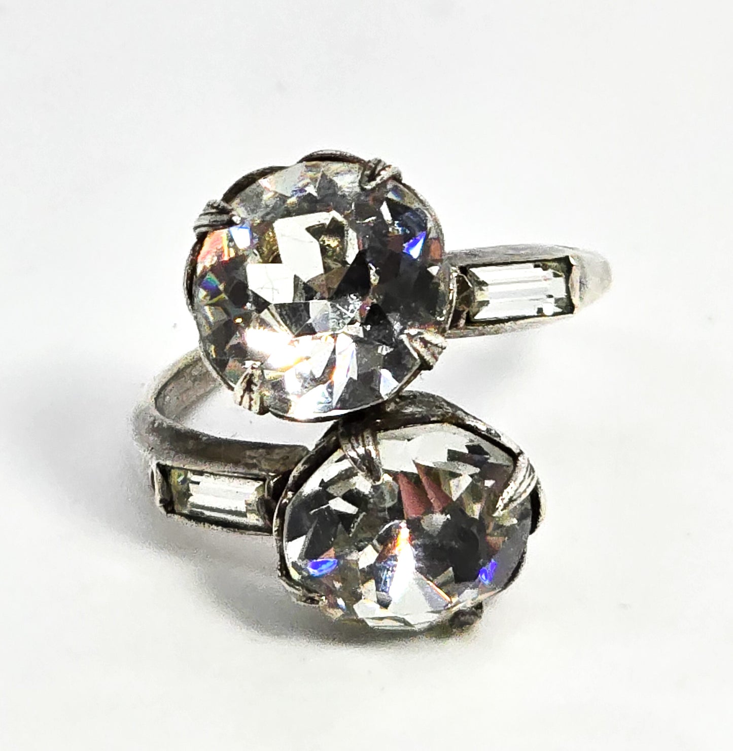 Uncas Art Deco double paste bypass antique sterling silver ring size 7.5