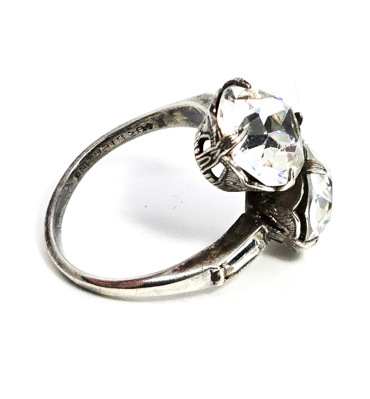 Uncas Art Deco double paste bypass antique sterling silver ring size 7.5