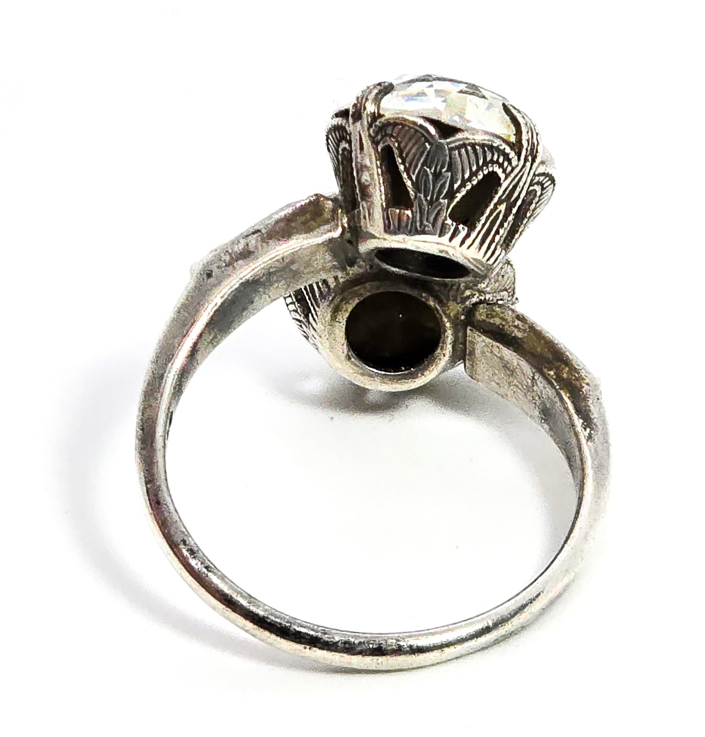 Uncas Art Deco double paste bypass antique sterling silver ring size 7.5