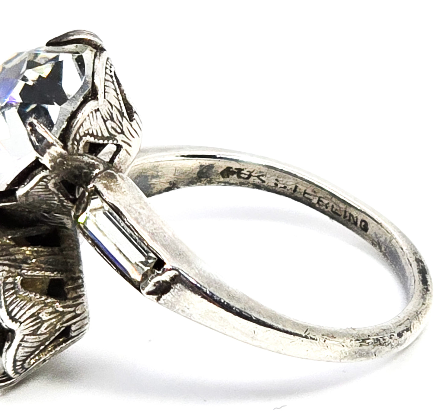 Uncas Art Deco double paste bypass antique sterling silver ring size 7.5