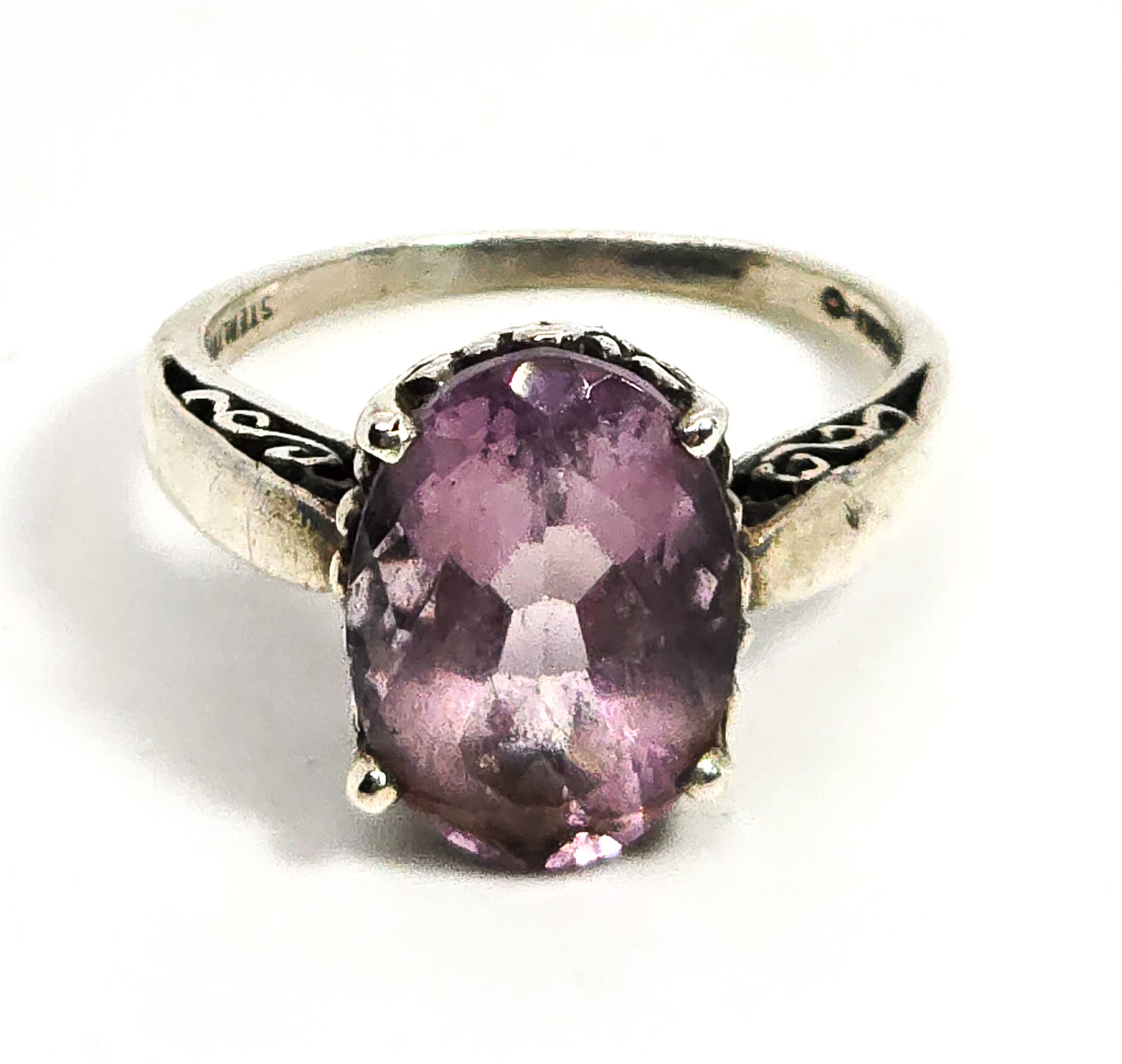 Kabana Amethyst 5.8ct scroll filigree sterling silver vintage ring size 8.5