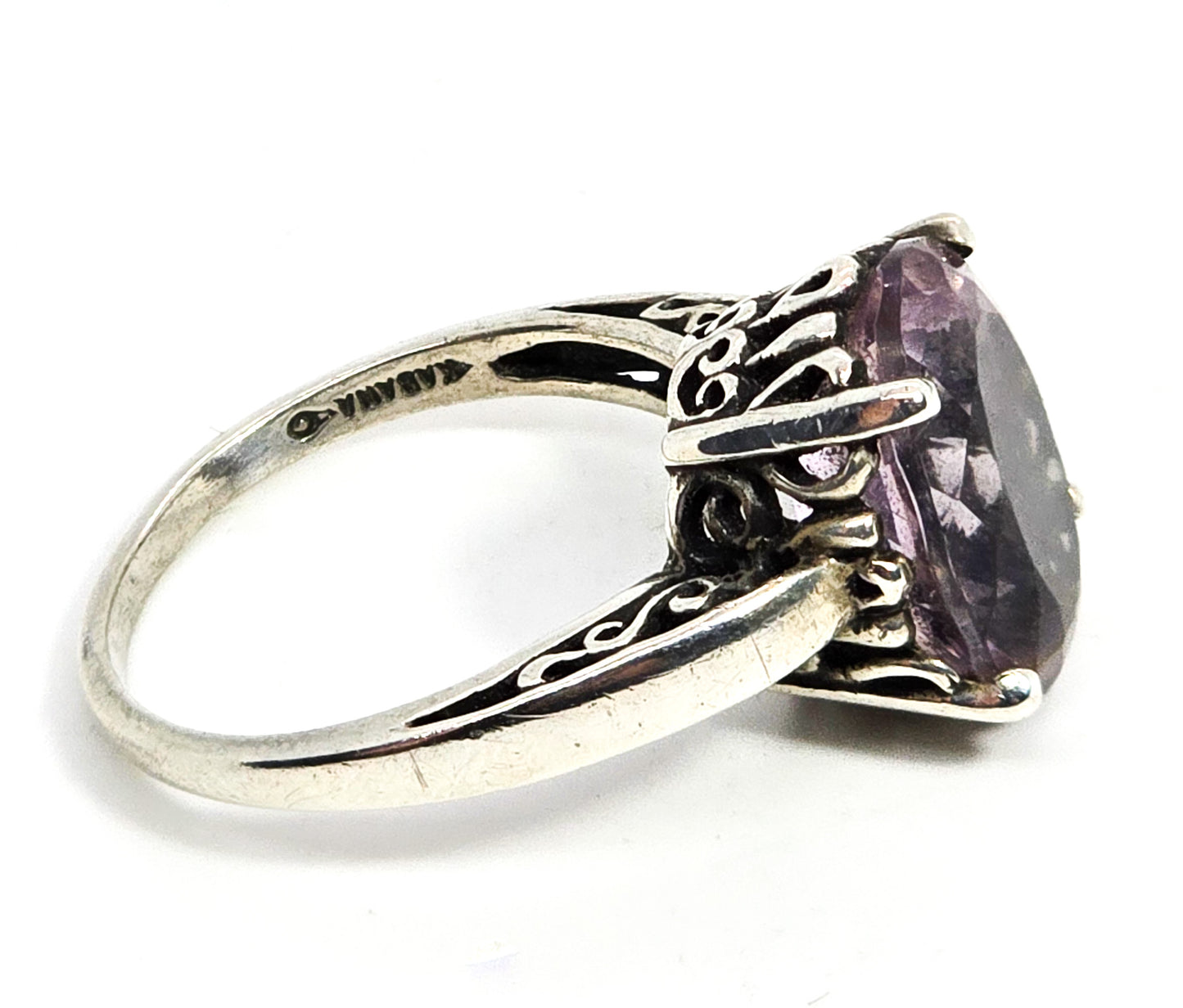 Kabana Amethyst 5.8ct scroll filigree sterling silver vintage ring size 8.5