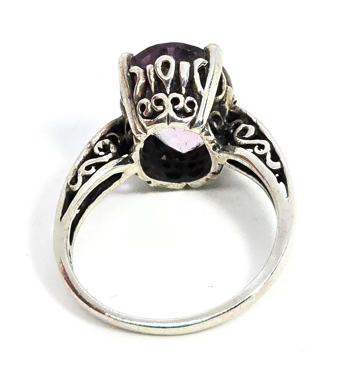 Kabana Amethyst 5.8ct scroll filigree sterling silver vintage ring size 8.5