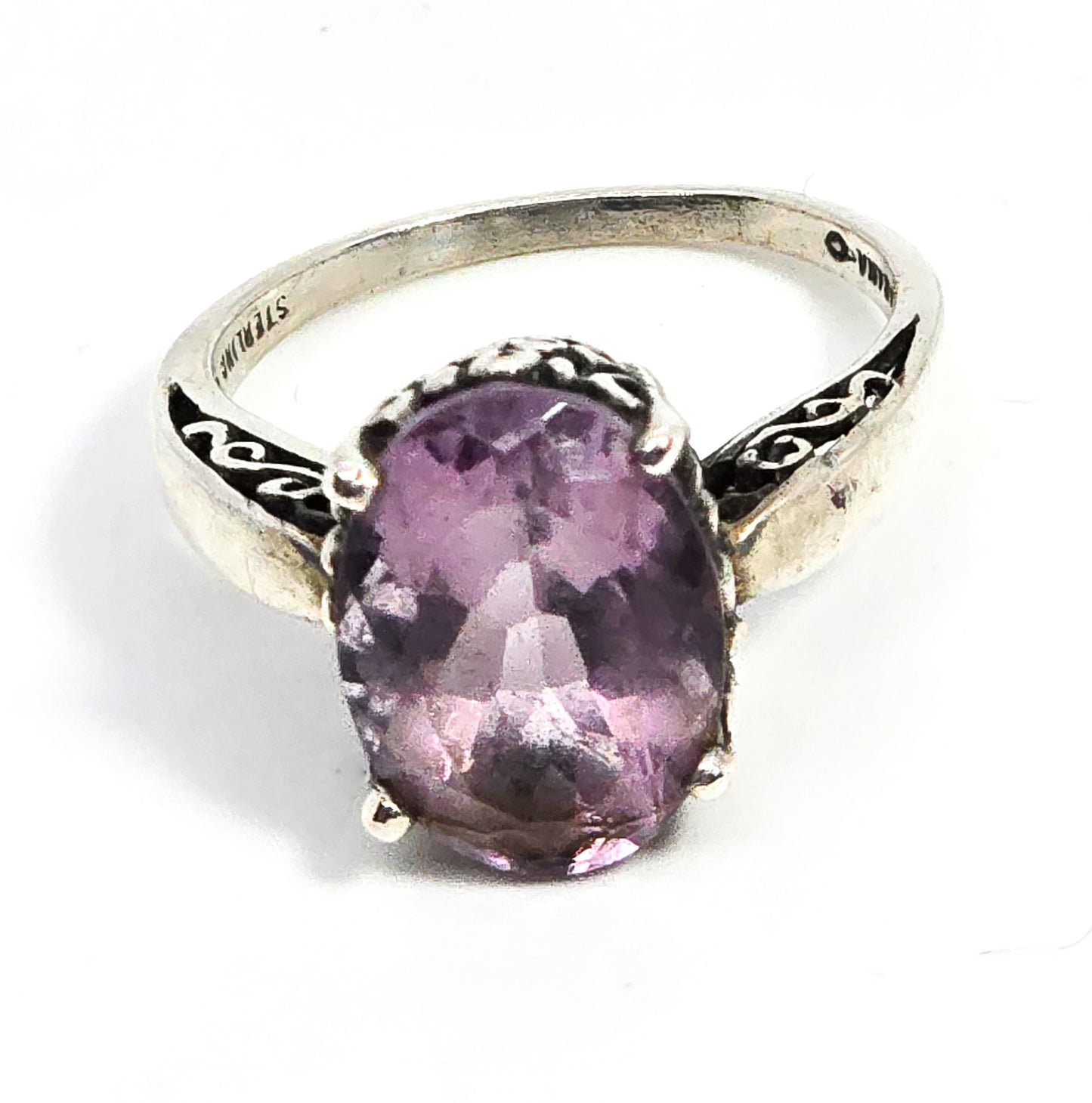 Kabana Amethyst 5.8ct scroll filigree sterling silver vintage ring size 8.5