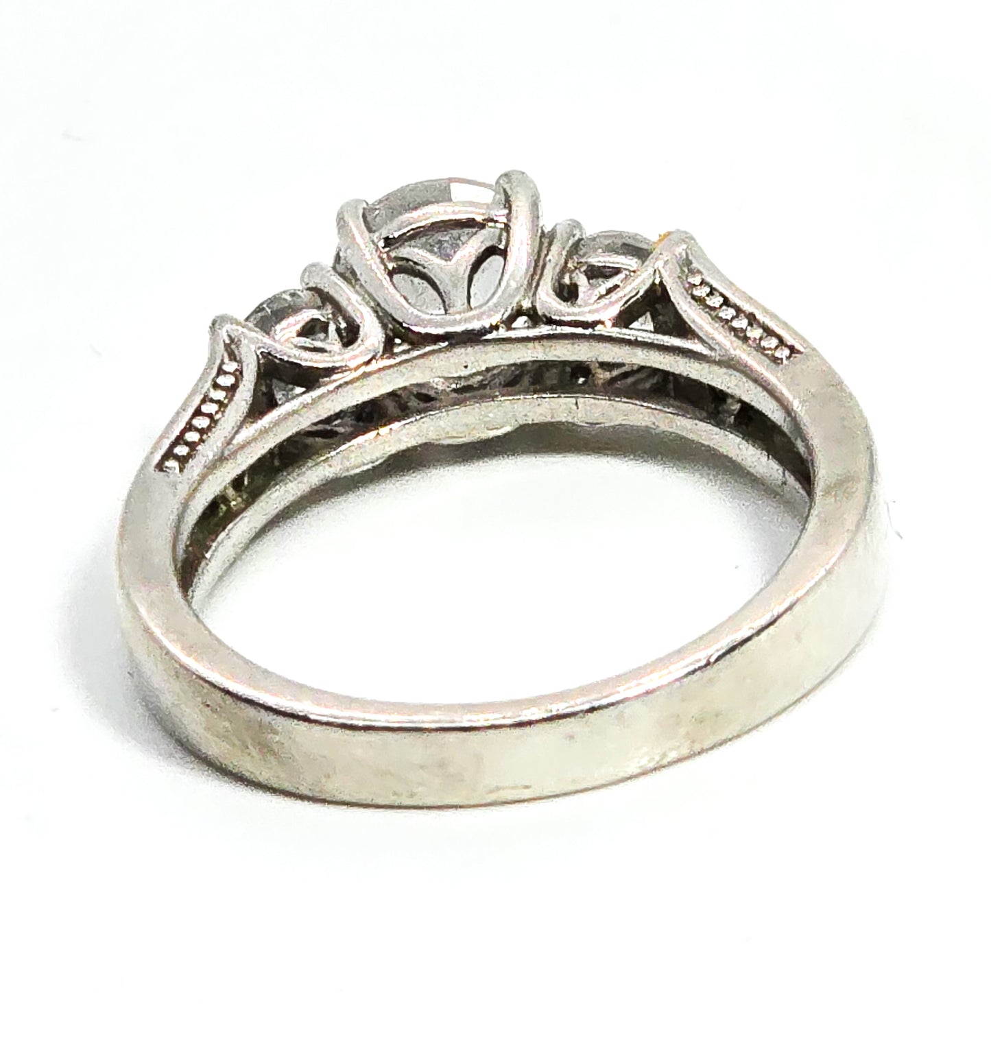 Princess cut three stone past present future white topaz sterling silver ring size 7