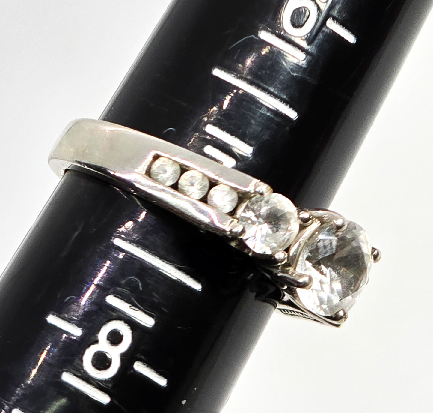 Princess cut three stone past present future white topaz sterling silver ring size 7