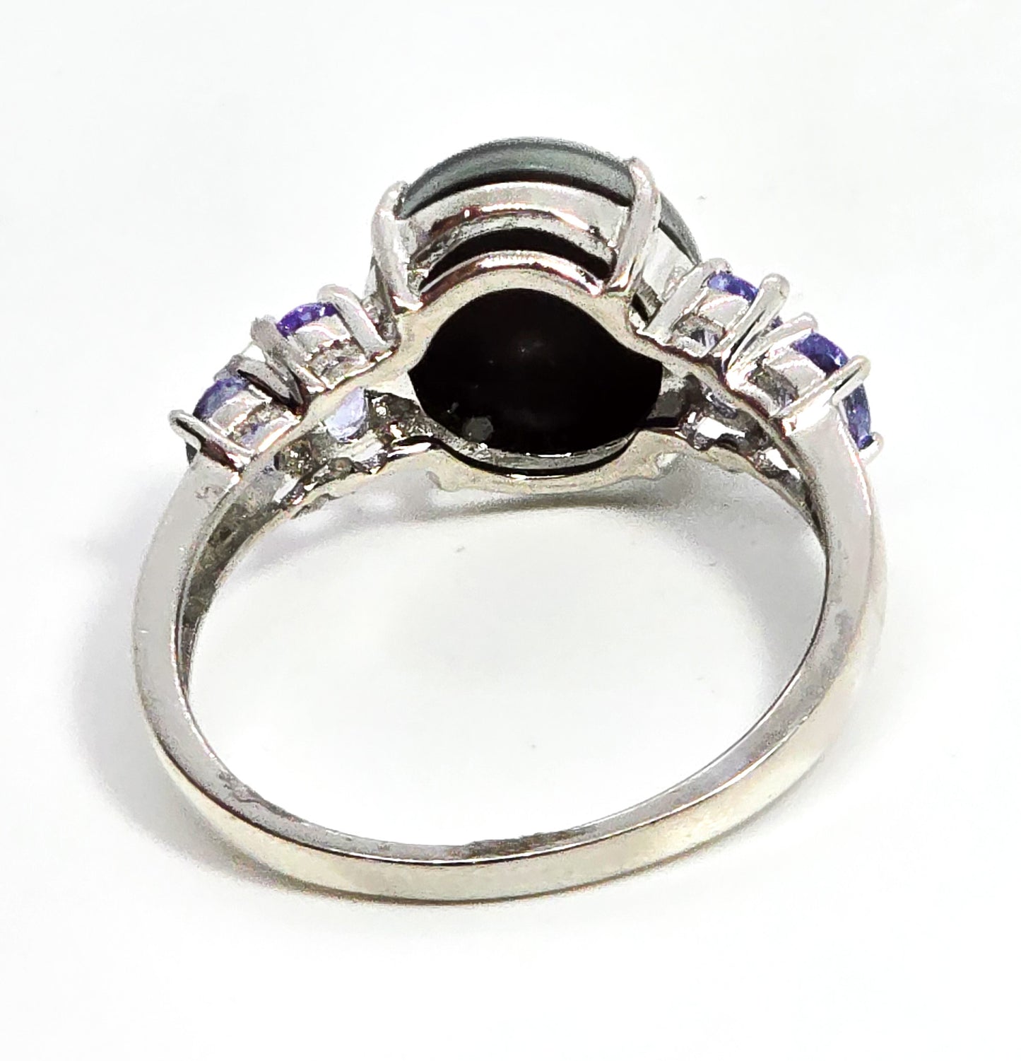 Blue opal triplet tanzanite sterling silver ring signed BBJ size 8.5