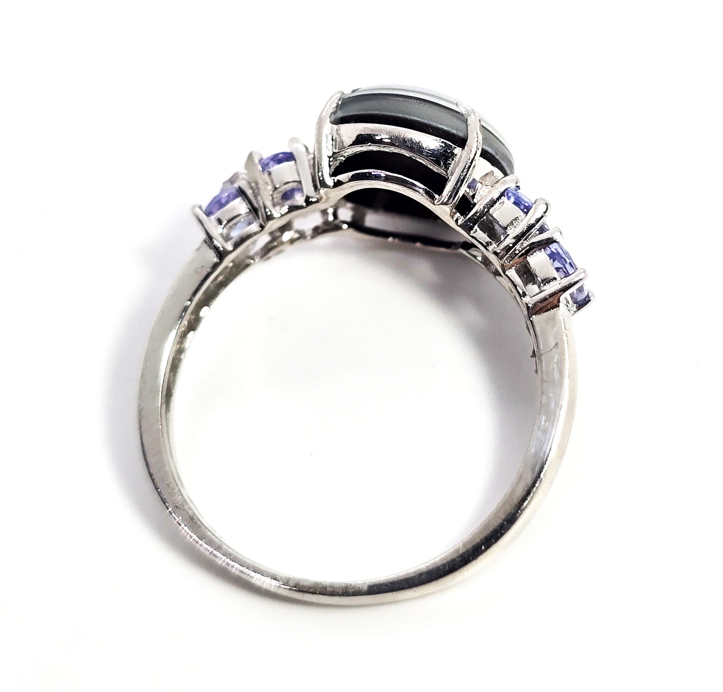 Blue opal triplet tanzanite sterling silver ring signed BBJ size 8.5