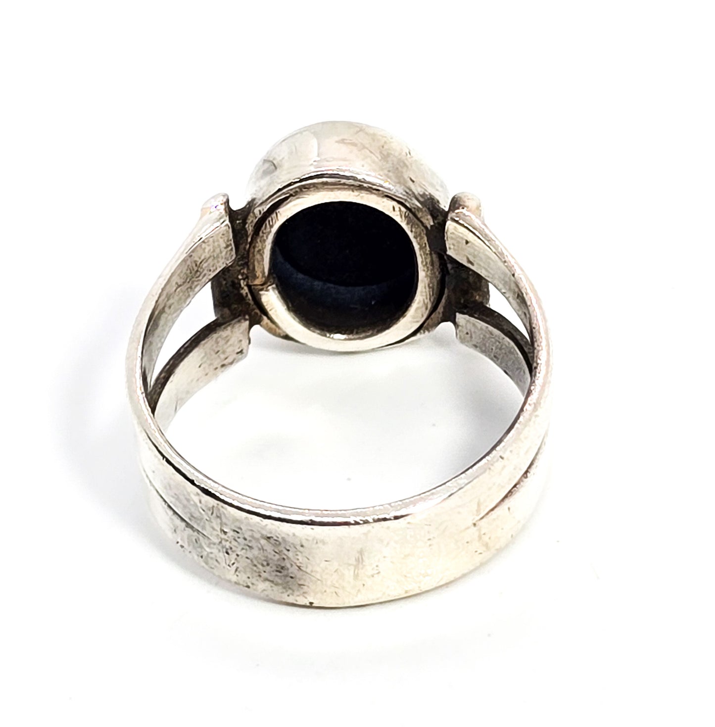 Lapis Lazuli large oval gemstone split shank sterling silver ring size 6.5