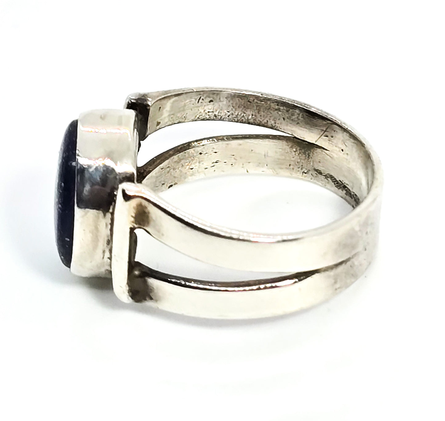 Lapis Lazuli large oval gemstone split shank sterling silver ring size 6.5