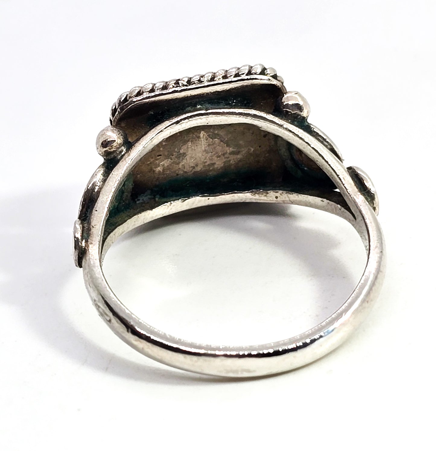 Dendritic opal sterling silver bali Balinese style gemstone statement ring size 8.5