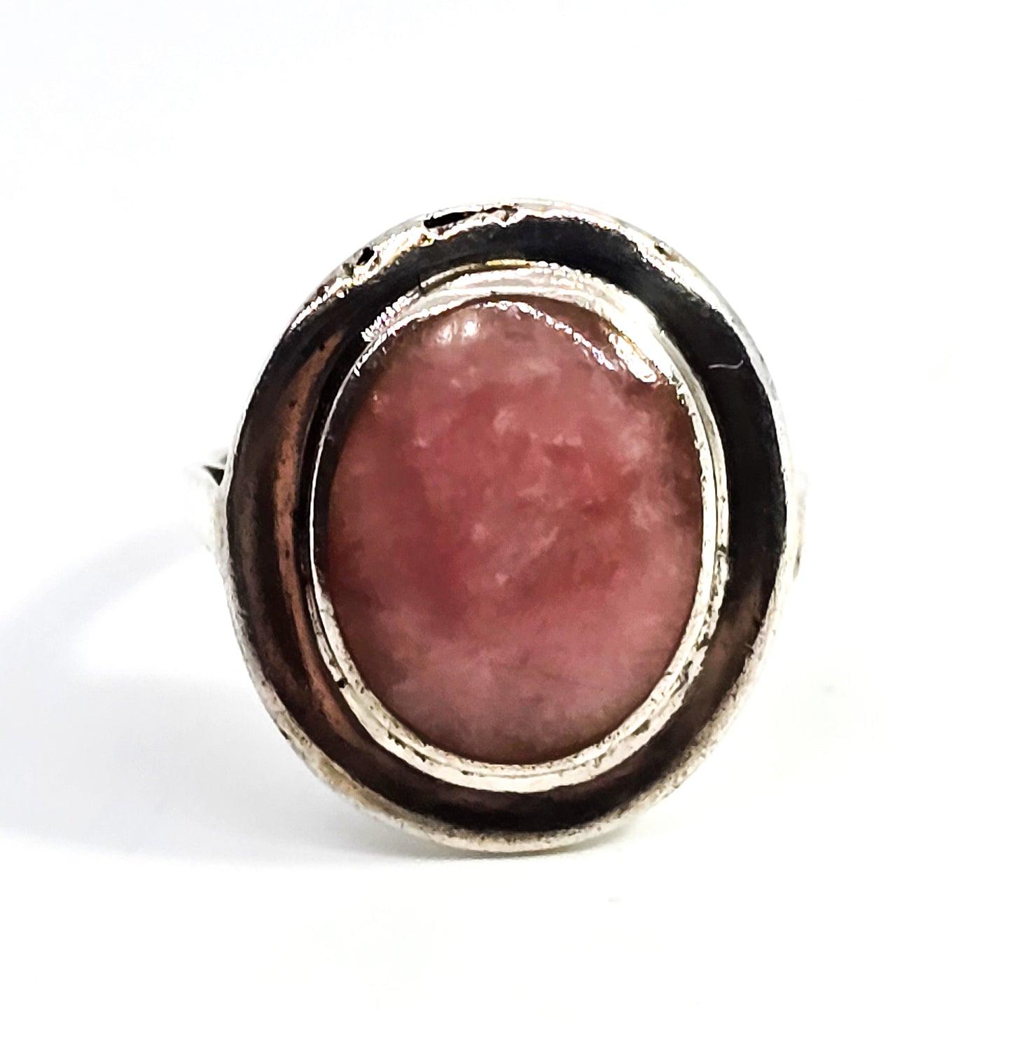 rhodochrosite modernist pink gemstone vintage sterling silver ring size 6