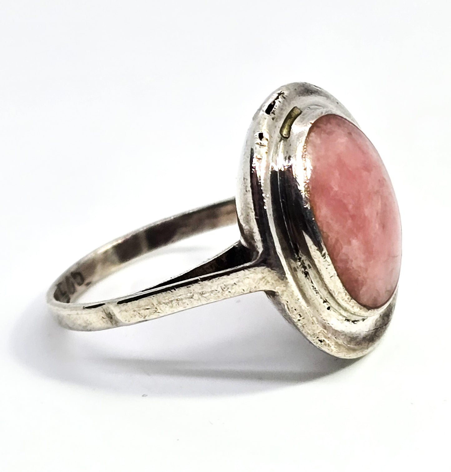 rhodochrosite modernist pink gemstone vintage sterling silver ring size 6