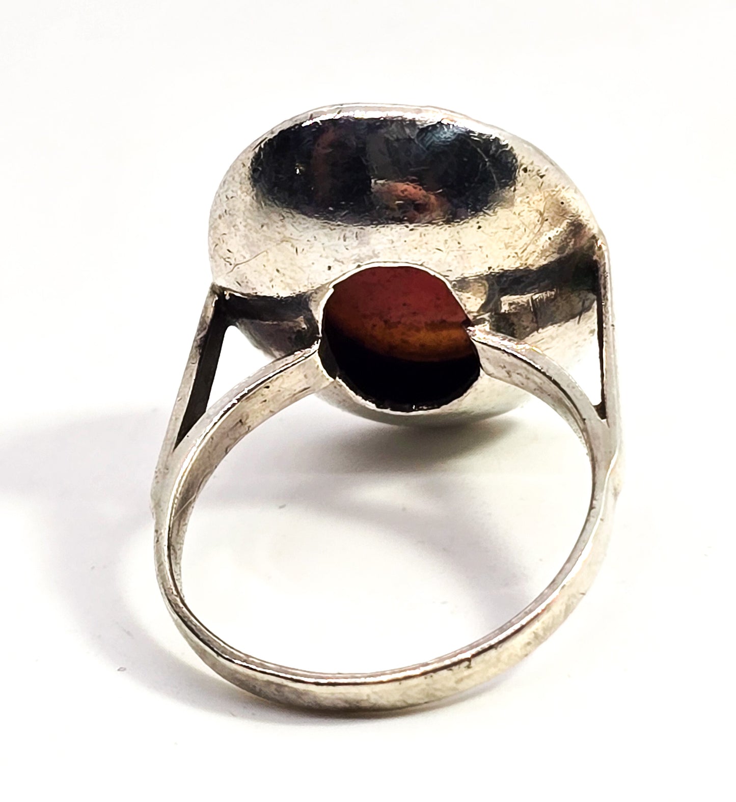 rhodochrosite modernist pink gemstone vintage sterling silver ring size 6