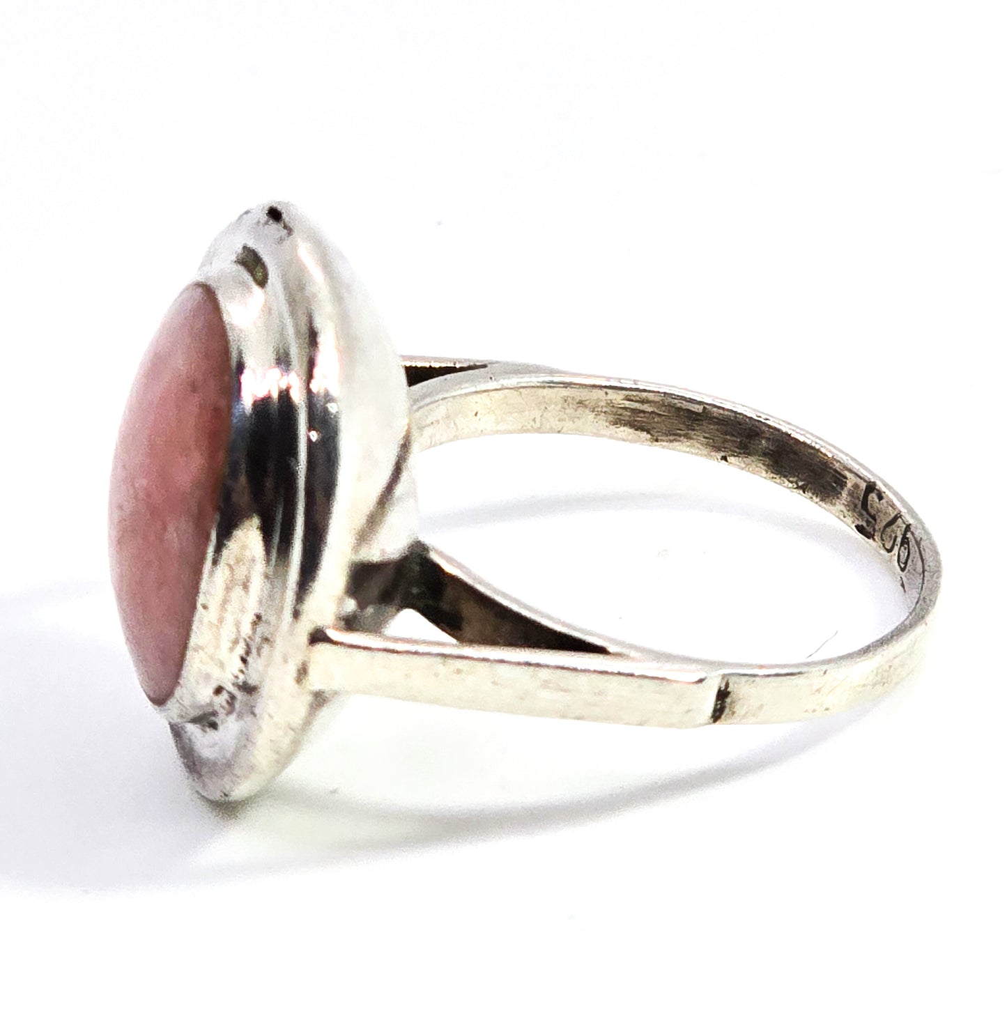 rhodochrosite modernist pink gemstone vintage sterling silver ring size 6