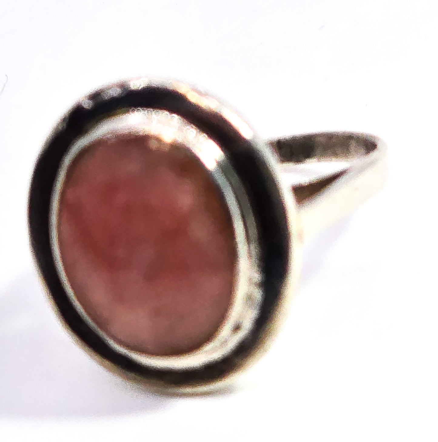 rhodochrosite modernist pink gemstone vintage sterling silver ring size 6