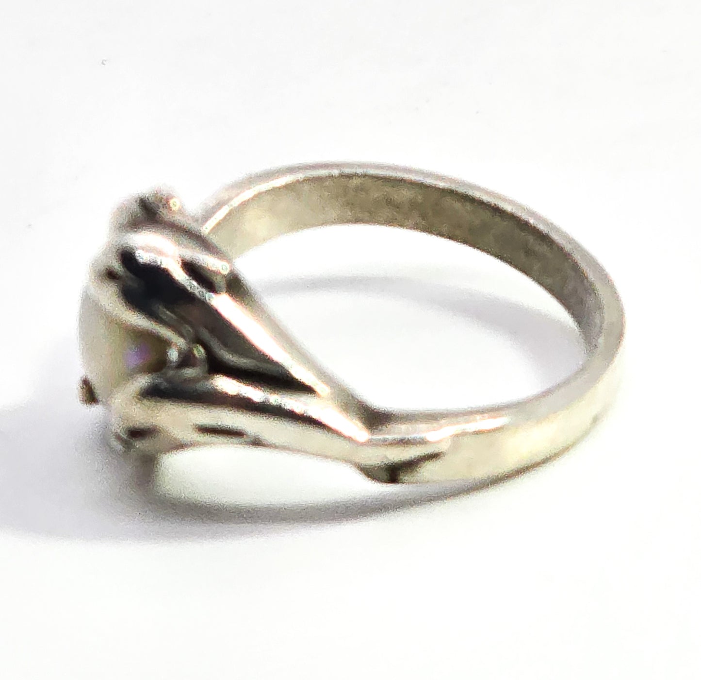 Bright fire opal swimming dolphins sterling silver vintage ring size 6.5