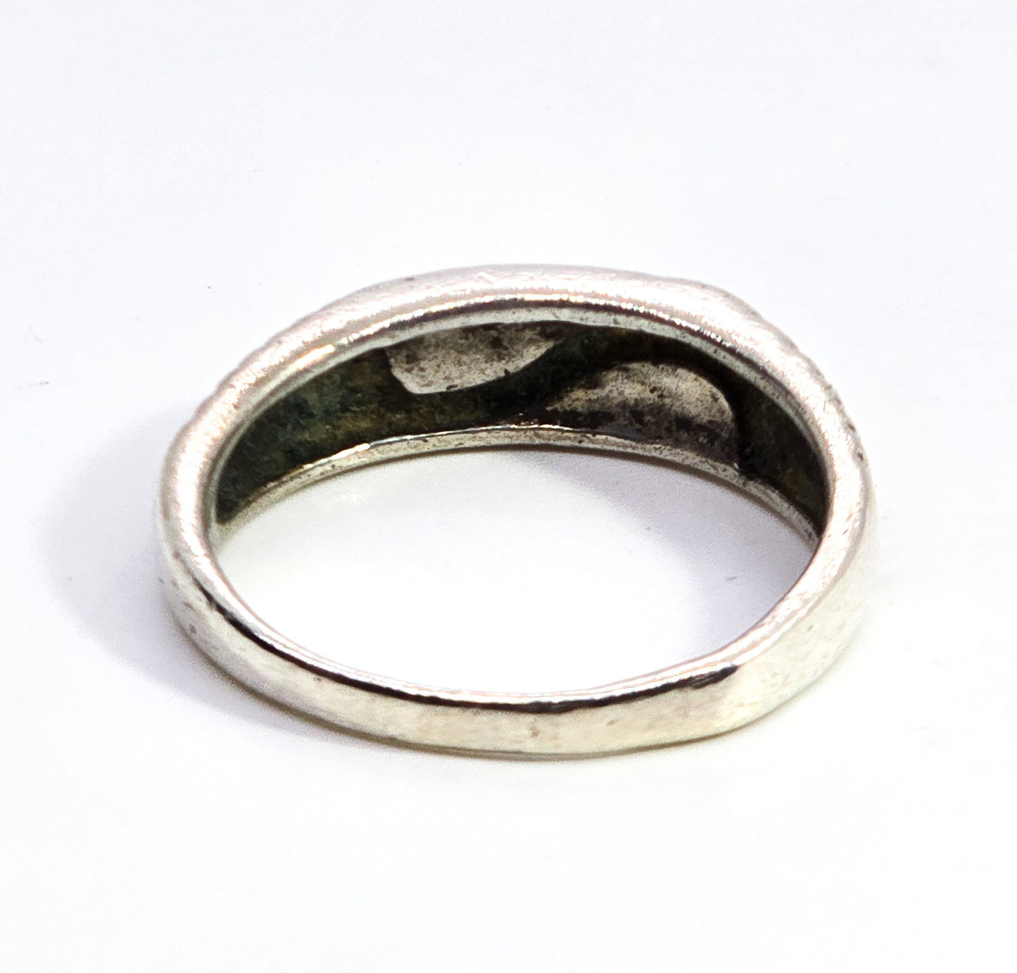 Bright fire opal Dual inlay sterling silver vintage ring band size 9