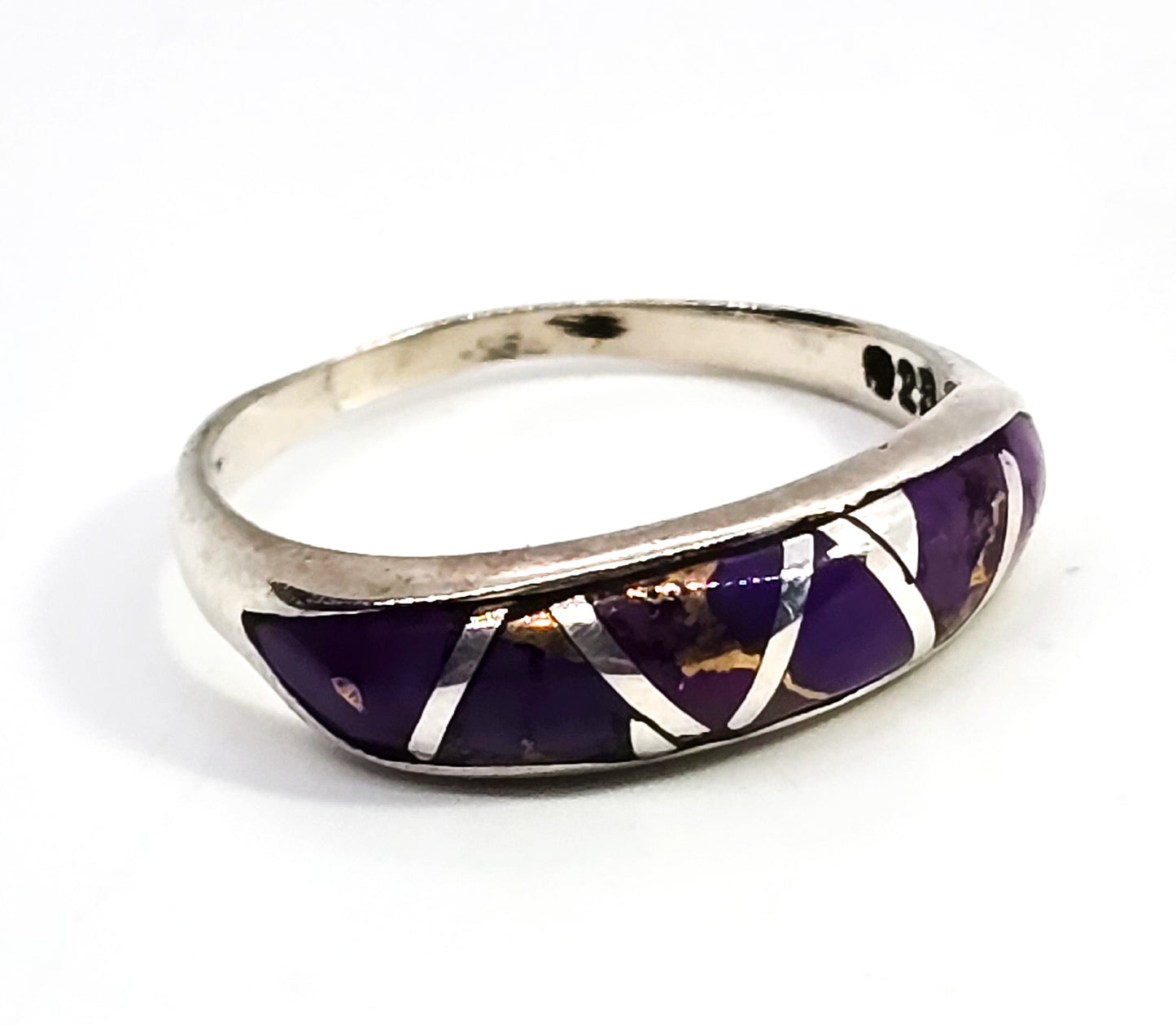 Purple mohave copper turquoise gemstone sterling silver ring band size 7.5